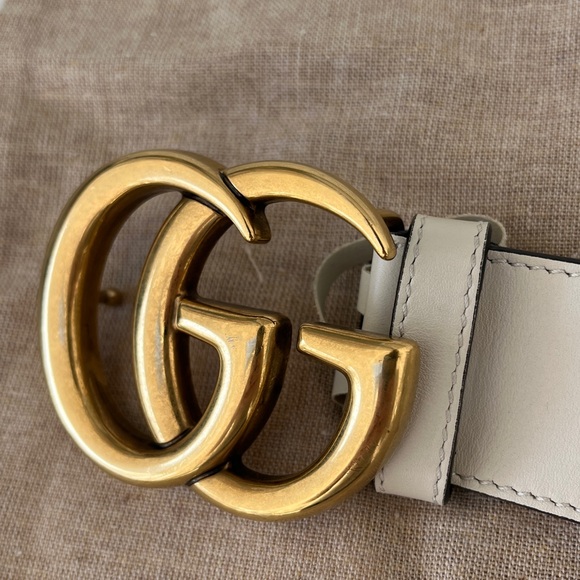 AUTHENTIC Gucci GG Marmont Wide Belt White Ivory Leather main image 7